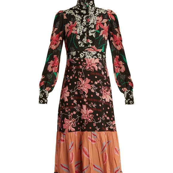 Gucci | Dresses | Iso Gucci Patchwork Stand Collar Crepe Black Floral |  Poshmark